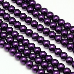 Eco-Friendly Dyed Glass Pearl Round Beads Strands, Grade A, Cotton Cord Threaded, Indigo, 6mm, Hole: 0.7~1.1mm, about 72pcs/strand, 15 inch