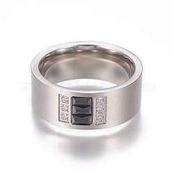 304 палец кольца из нержавеющей стали, с кубического циркония, широкая полоса кольца, цвет нержавеющей стали, Размер 6~10, 16~20 мм