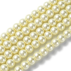 Brins de perles rondes en verre teinté écologique, Grade a, cordon en coton fileté, mousseline de citron, 6mm, Trou: 0.7~1.1mm, Environ 72 pcs/chapelet, 15 pouce