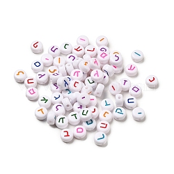 Undurchsichtige flache runde Acryl-Emaille-Perlen, Misch Brief, Mischfarbe, 7x4 mm, Bohrung: 1.5 mm, ca. 3333 Stk. / 500 g