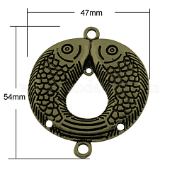 Tibetan Style Links,  Lead Free & Nickel Free, Double Fishes, Antique Bronze, 54x47x4mm, Hole: 2~4mm