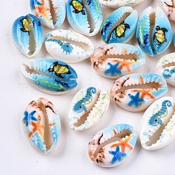Perle di conchiglia naturale stampate, Senza Buco / undrilled, con motivo di organismi marini, colore misto, 18~22x13~14x6~8mm