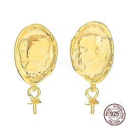 Accessoires de clous d'oreilles en 925 argent sterling, avec coque et tampon s925, pour perles semi-percées, ovale avec une femme, véritable 18k plaqué or, 18.5x8.5mm, broches: 0.6mm et 0.7mm