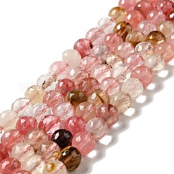 Chapelets de perles en verre de quartz de cerise, ronde, facette, 8~8.5mm, Trou: 1.2~1.4mm, Environ 45~48 pcs/chapelet, 14.65''~15.08'' (37.2~38.3 cm)