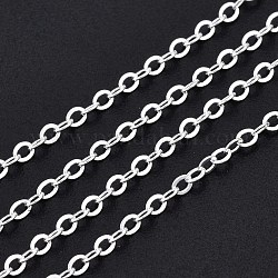 Латунные кабельные цепи, пайки, с катушкой, Плоско-овальные, серебряные, 2x1.8x0.2 мм, около 9.84 фута (3 м) / рулон