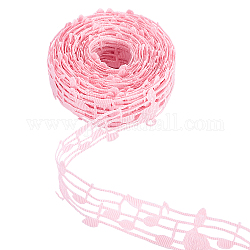 Ruban de polyester, avec motif de note, plat, rose, 29mm, environ 10 yards / paquet