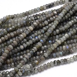 Natural Labradorite Rondelle Bead Strands, Faceted, 6x4mm, Hole: 1mm, about 104pcs/strand, 16 inch