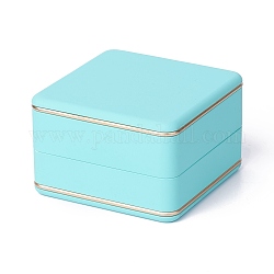 Square Plastic Jewelry Ring Boxes, with Velvet, LED Light, and Copper Wire, Pale Turquoise, 6.5x6.5x4.2cm