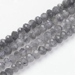 Chapelets de perle en quartz nuageux naturel, rondelle, facette, gris foncé, 6.5x5mm, Trou: 1mm, Environ 75 pcs/chapelet, 15.7 pouce
