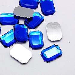 Cabochons en strass d'imitation acrylique de Taiwan, dos plat et facettes, rectangle octogone, bleu moyen, 18x13x2.5mm