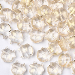 Perlas de vidrio pintado en aerosol transparente, con polvo del brillo, vaca, amarillo claro, 11.5x12x6mm, agujero: 1 mm
