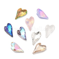 Apuntado hacia atrás & dorso plateado Diamante de imitación de cristal Cabujones, corazón facetado, color mezclado, 15x9x4.5mm