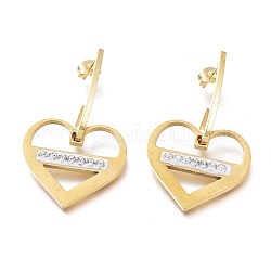 304 Stainless Steel Dangle Stud Earrings, with Polymer Clay Crystal Rhinestone and Ear Nuts, Heart, Golden, 45mm, Pin: 0.7mm