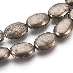 Natürliche Pyrit Perlen Stränge, Oval, Hämatit plattiert, 14x10x5~5.5 mm, Bohrung: 0.8 mm, ca. 14 Stk. / Strang, 7.95 Zoll (19.5 cm)