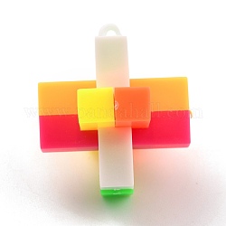 Ciondoli di plastica, giocattolo di agitarsi bubble popper, giocattoli per alleviare l'ansia da stress, ciondolo a blocchi di puzzle, croce, colorato, 37x32.5x33mm, Foro: 2 mm