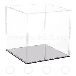 Boîtes de présentation acryliques transparentes, étuis anti-poussière, avec base noire et anneaux en plastique 4pcs, pour les modèles, blocs de construction, présentoirs de poupées, clair, 15.5~16x15.4~16.2x0.2 cm, 10 pièces / kit