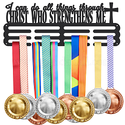 Iron Medal Hanger Holder Display Wall Rack, 3-Line, with Screws, Black, Word I Can Do All Things Through Christ Who Strengthens Me, 400x150mm