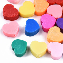 Manuell Polymer Ton Perlen, Herz, Mischfarbe, 10x10x5 mm, Bohrung: 2 mm