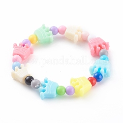 Acryl Kinderarmbänder, Stretch Perlen Armbänder, mit Krone Plastikperlen, Farbig, Innendurchmesser: 1-3/4 Zoll (4.3 cm)