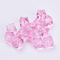 Прозрачные акриловые бусины, граненые, кубические, розовые, 8x8x7.5 мм, отверстие : 1.4 мм