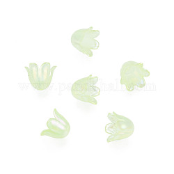 6-Blütenblatt-Imitat-Acryl-Perlenkappen, ab Farbe plattiert, Blume, Rasen grün, 11.5x10.5x8.5 mm, Bohrung: 1.4 mm, ca. 2100 Stk. / 500 g