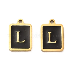 304 Stainless Steel Pendants, with Enamel, Rectangle with Letter Charm, Golden, Letter L, 17.5x12x1.5mm, Hole: 1.5mm
