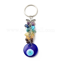 Porte-clés en perles de pierres précieuses naturelles et synthétiques, porte-clés pendentifs mauvais œil, avec porte-clés pour ornement d'accessoire de sac, bleu moyen, 12.45 cm