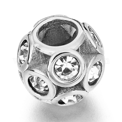 Perles européennes en 304 acier inoxydable, Perles avec un grand trou   , avec strass, rondelle, cristal, 11x9.5mm, Trou: 5mm