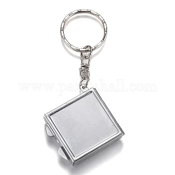 Porte-clés miroir pliant en fer, miroir de poche compact portable de voyage, base vierge pour artisanat en résine uv, carrée, platine, 8 cm