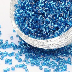11/0 Two Cut Glass Seed Beads, Hexagon, Silver Lined Round Hole, Blue, Size: about 2.2mm in diameter, about 37500pcs/Pound