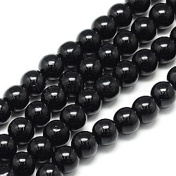 Натуральный черный турмалин бисер нитей, круглые, окрашенные, 6x6 мм, отверстие : 1 мм, около 62 шт / нитка, 15.5 дюйм