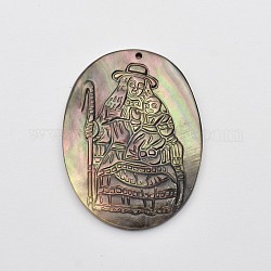 Oval with Human Portrait Shell Pendants, Colorful, 40x30x2.5mm, Hole: 0.5mm