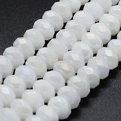 Brins de perles de jade blanc naturel galvanisé, rondelle, facette, 8x4~5mm, Trou: 1mm, Environ 72 pcs/chapelet, 15 pouce (39 cm)
