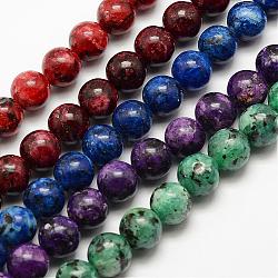 Natural Larvikite Beads Strands, Dyed & Heated, Round, Mixed Color, 8mm, Hole: 1mm, about 44pcs/strand, 15.3 inch(39cm)