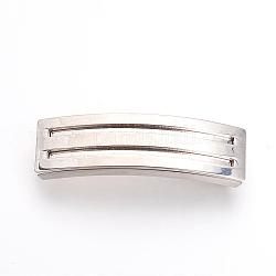 201 Stainless Steel Slide Charms, Polished, Rectangle, Stainless Steel Color, 42x12x5.5~6mm, Hole: 10x3mm
