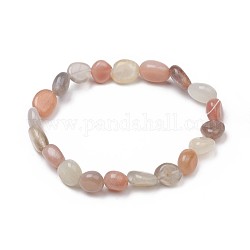 Bracelets en perles extensibles multi-pierres de lune naturelles, pierre roulée, pépites, 1-7/8 pouce ~ 2-1/8 pouces (4.8~5.5 cm), perles: 6~15x6~11x3~11 mm