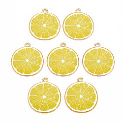Pendenti dello smalto della lega oro chiaro, cadmio & nichel &piombo libero, fetta di limone, giallo, 26x23x2mm, Foro: 2 mm