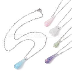 Colliers avec pendentif en forme de larme torsadée en cristal de quartz naturel teint, avec chaînes de câble en 304 acier inoxydable, couleur mixte, couleur inoxydable, 17.72~18.11 pouce (45~46 cm)