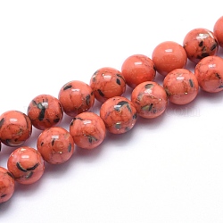 Sea Shell and Synthetic Turquoise Assembled Beads Strands, Round, Coral, 6mm, Hole: 1.2mm, about 65pcs/strand, 15.7 inch(40cm)
