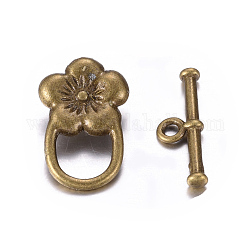Tibetan Style Alloy Toggle Clasps, Cadmium Free & Nickel Free & Lead Free, Flower, Antique Bronze, Flower: 20.6x13mm, Hole: 2mm, Bar: 21mm, Hole: 2mm