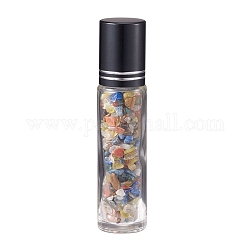 Bottiglie a sfera di vetro, bottiglia ricaricabile di olio essenziale, con chip di perline di pietra mista, per la cura della persona, 85x20mm, perline: 3x11~3x7 mm, Capacità: 10ml