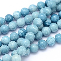 Chapelets de perles en pierre gemme naturelle, imitation de larimar, teinte, ronde, 10mm, Trou: 1mm, Environ 38 pcs/chapelet, 15.74 pouce