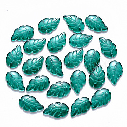 Transparent Baking Painted Glass Pendants, Leaf, Dark Green, 23.5x15x3.5mm, Hole: 1.5mm