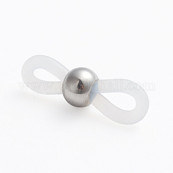 Eyeglass Holders, Glasses Rubber Loop Ends, with 302 Stainless Steel Findings, Long-Lasting Plated, White, 20x7x2~6mm, Hole: 3x2mm