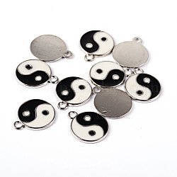 Zinc Alloy Enamel Pendants, Yin Yang, Black and White, Platinum, 24.8x20.7mm, Hole: 2mm