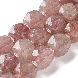 Brins de perles de quartz synthétiques fraise, avec des perles de rocaille, cube, facette, 9.5~11x9.5~10.5x9.5~10.5mm, Trou: 1.2mm, Environ 29 pcs/chapelet, 15.35~15.67'' (39~39.8 cm)