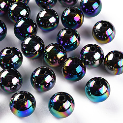 Perline acrilico opaco, ab colore placcato, tondo, nero, 16x15mm, Foro: 2.8 mm