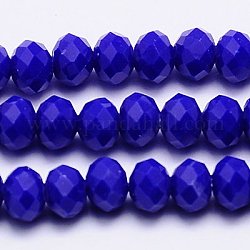 Imitazione fili di perle di vetro giada, sfaccettato, rondelle, blu, 3.5x2.5~3mm, Foro: 1 mm, circa 139pcs/filo, 14 pollice