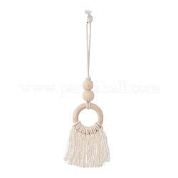 Décoration de pendentif de gland de perle de bois naturel, ornement suspendu en cordon de coton macramé, blanc crème, 215mm