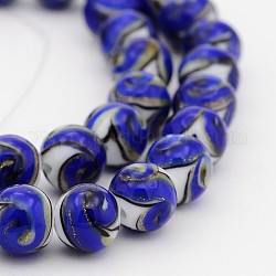 Handmade Gold Sand Lampwork Round Beads Strands, Blue, 10mm, Hole: 1mm, about 40pcs/strand, 15.3inch